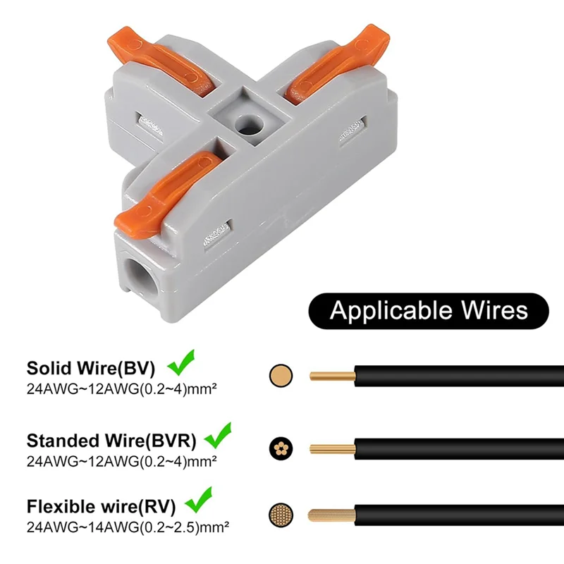 【VALUE MONEY】20Pcs Compact Wire Conductor Connector, T-Shape Lever Nut Wire Connector, Quick Splitter 3 Way Electrical Connector