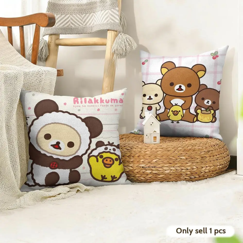 Cartoon Cute R-Rilakkumas Cushion Cover Organic Linen Square Pillow Case Durable Non-Allergenic And Kind To Skin 2