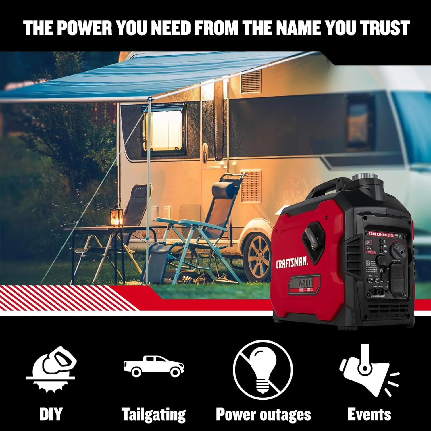 2,500-Watt Gas Portable Generator - Reliable Power for Outdoor Activities - Quiet Operation - Lightweight and Compact Design