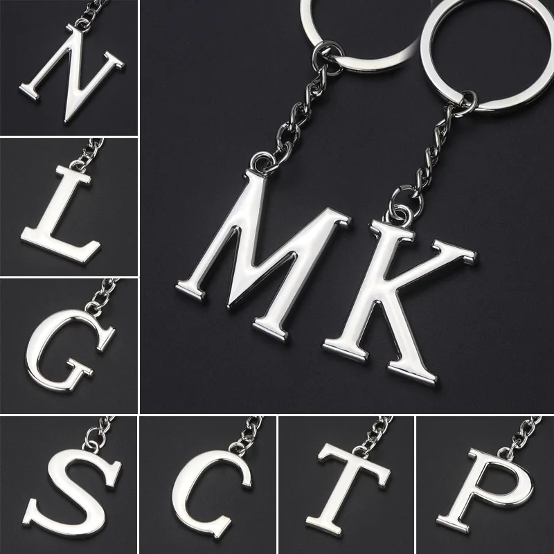 Fashion Simple A-Z Initials Keychains Metal 26 English Letters Couples Keyring Wallet Handbags Accessories