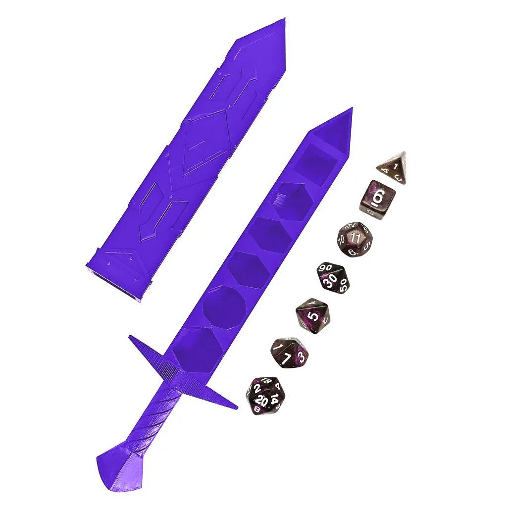 7 قطعة DND النرد الإبداعية الأرجواني السيف على شكل صندوق تخزين محمول RPG TRPG ألعاب مضلع النرد لعب الأدوار ألعاب اكسسوارات
