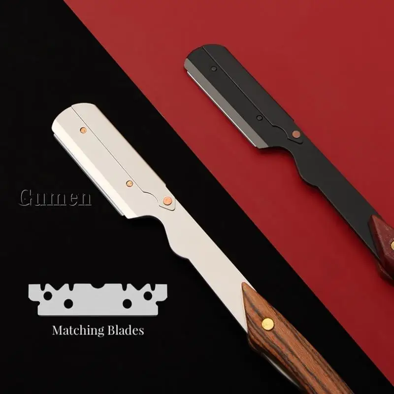 2023 Salon Pro 416 Stainless Steel Straight Razor Sandalwood Wooden Handle Safety Shaver Fit Half Piece Double Edge Blade