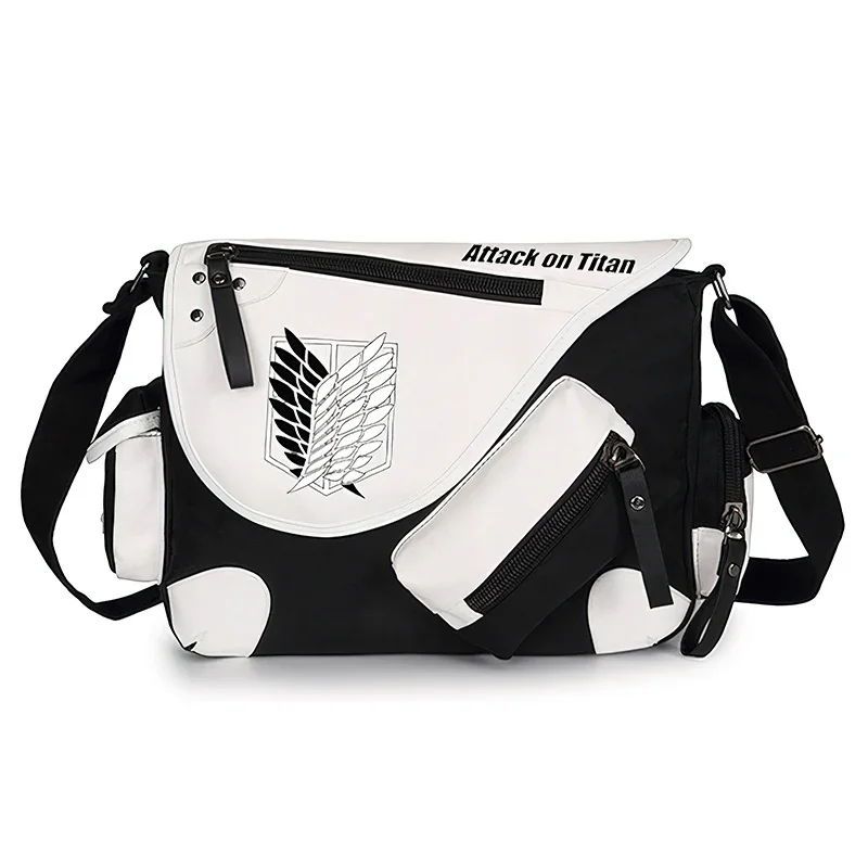 大容量、ブラックホワイト、進撃の巨人、進撃の巨人、キッズ、アニメメッセンジャークロスボディショルダーバッグ女子高生男の子
