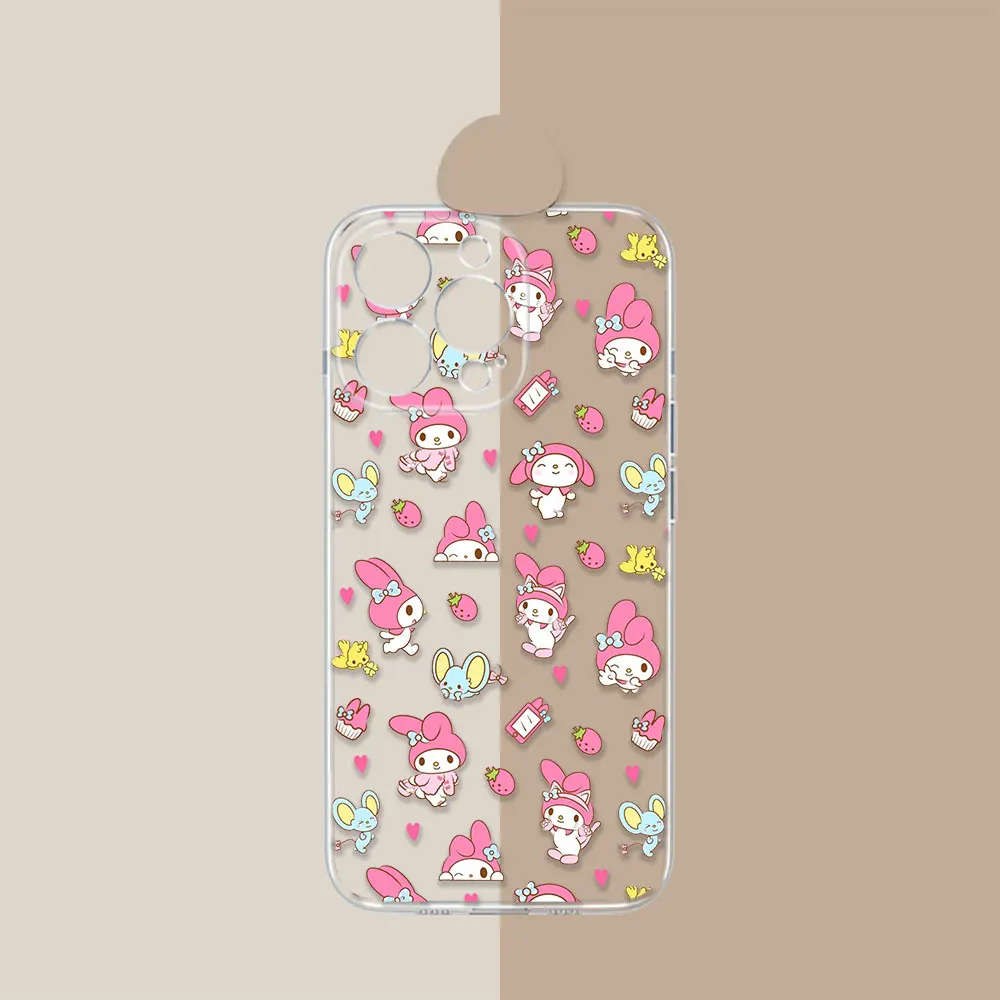 Funda de dibujos animados My Melody Kuromi para iPhone 17 Air 16e 16 ProMax 15 14 13 12 11 17 16 Plus 17 Pro Max, funda de teléfono translúcida