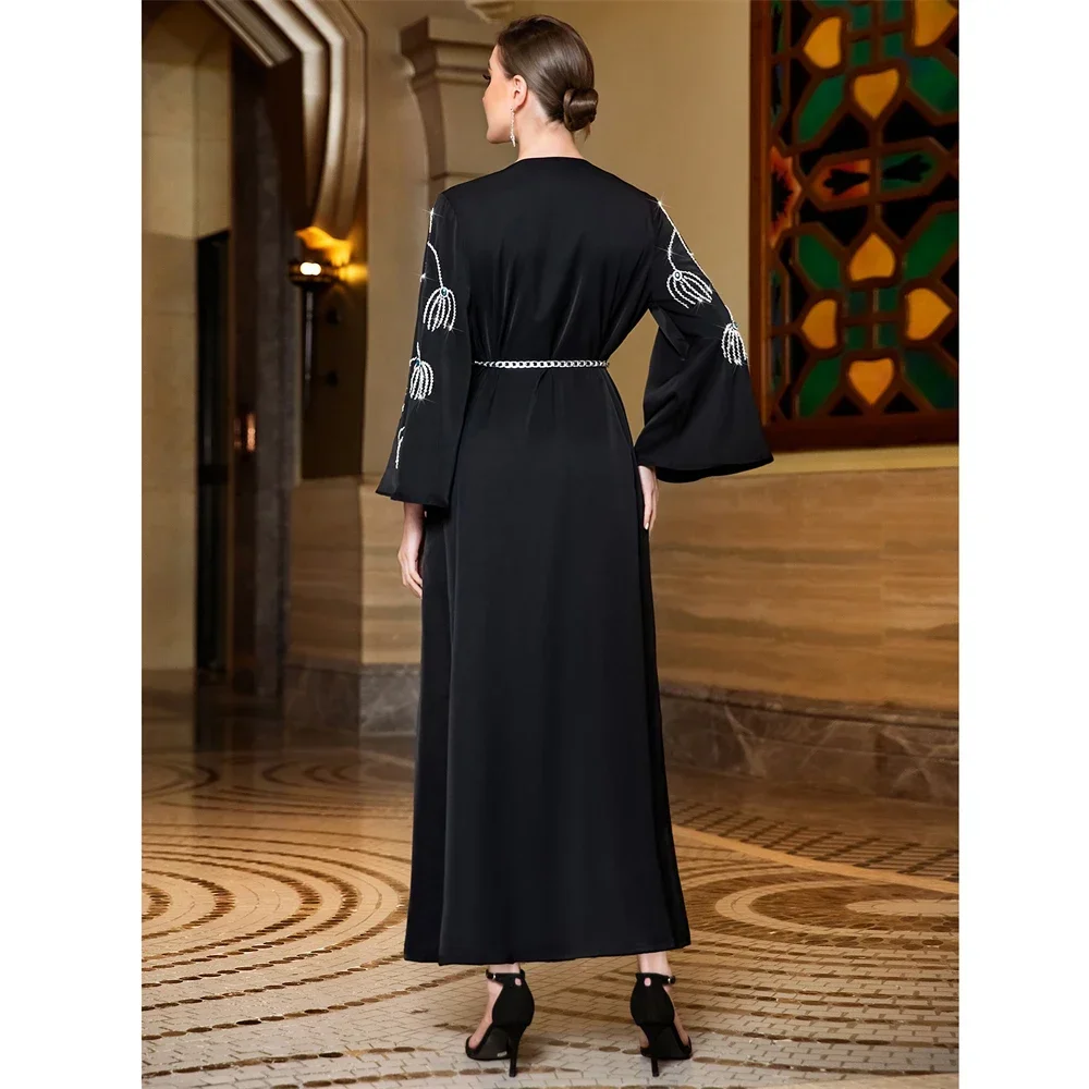 Femme Musulman salon robes maroc caftan femmes musulman diamant robe de soirée Eid Kebaya islamique Jalabiya Ramadan Abaya Kimono