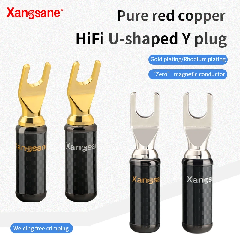 

Xangsane XS-A017 4pcs pure copper gold-plated rhodium plated hifi Y plug U-shaped red copper terminal amplifier speaker plug