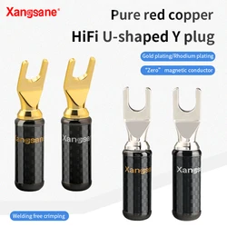 Xangsane XS-A017 4pcs pure copper gold-plated rhodium plated hifi Y plug U-shaped red copper terminal amplifier speaker plug