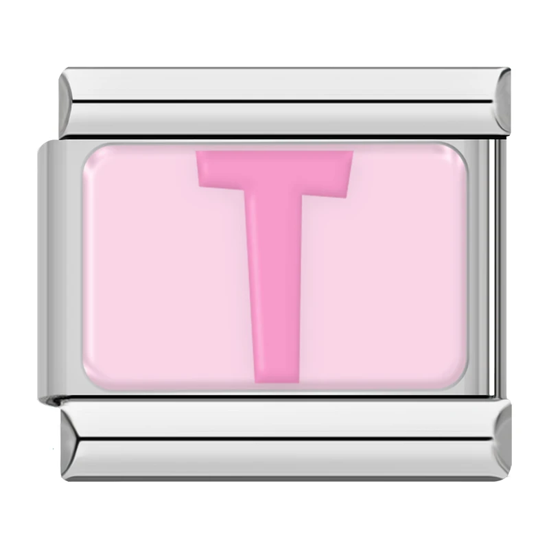 Hapiship 2025 Fashion Colorful Pink 26 English Letters Italian Charm Fit 9mm Stainless Steel Bracelet DIY Women Jewelry TZ066
