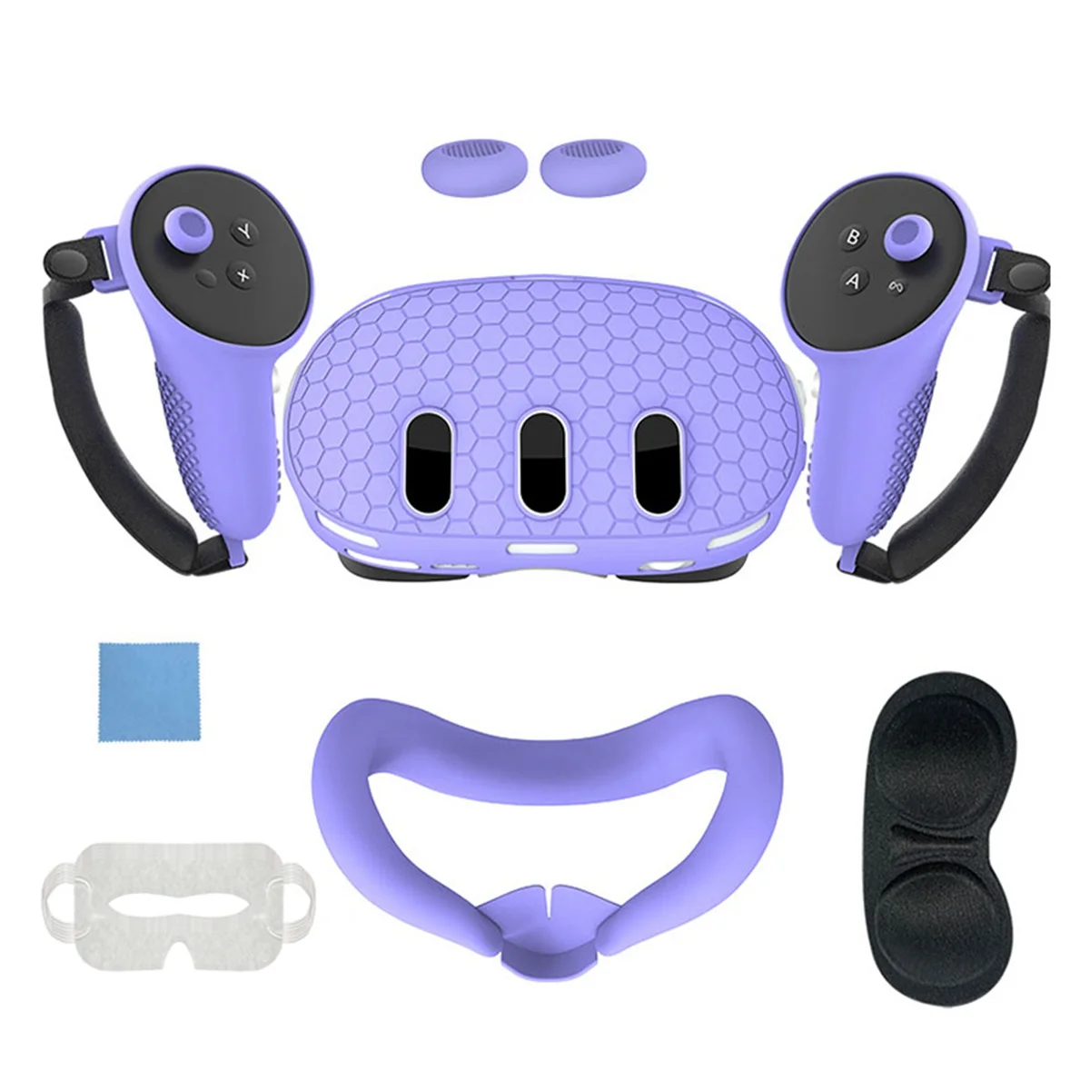 For Meta Quest 3 Protective Cover Handle Controller Grips,Front Shell Headset Cover and Face Cover,VR Accessories-Purple