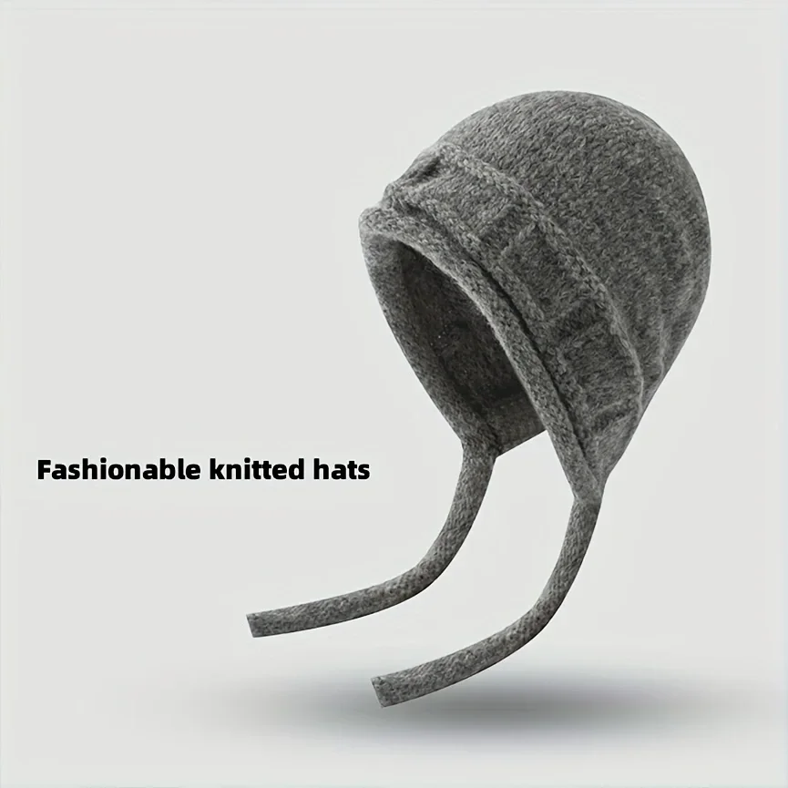 Warm Knitted Cap Winter Anti-cold Thickened Bomber Hat Fashionable Ear Protection Windproof Women Pullover Ear Flap Cap