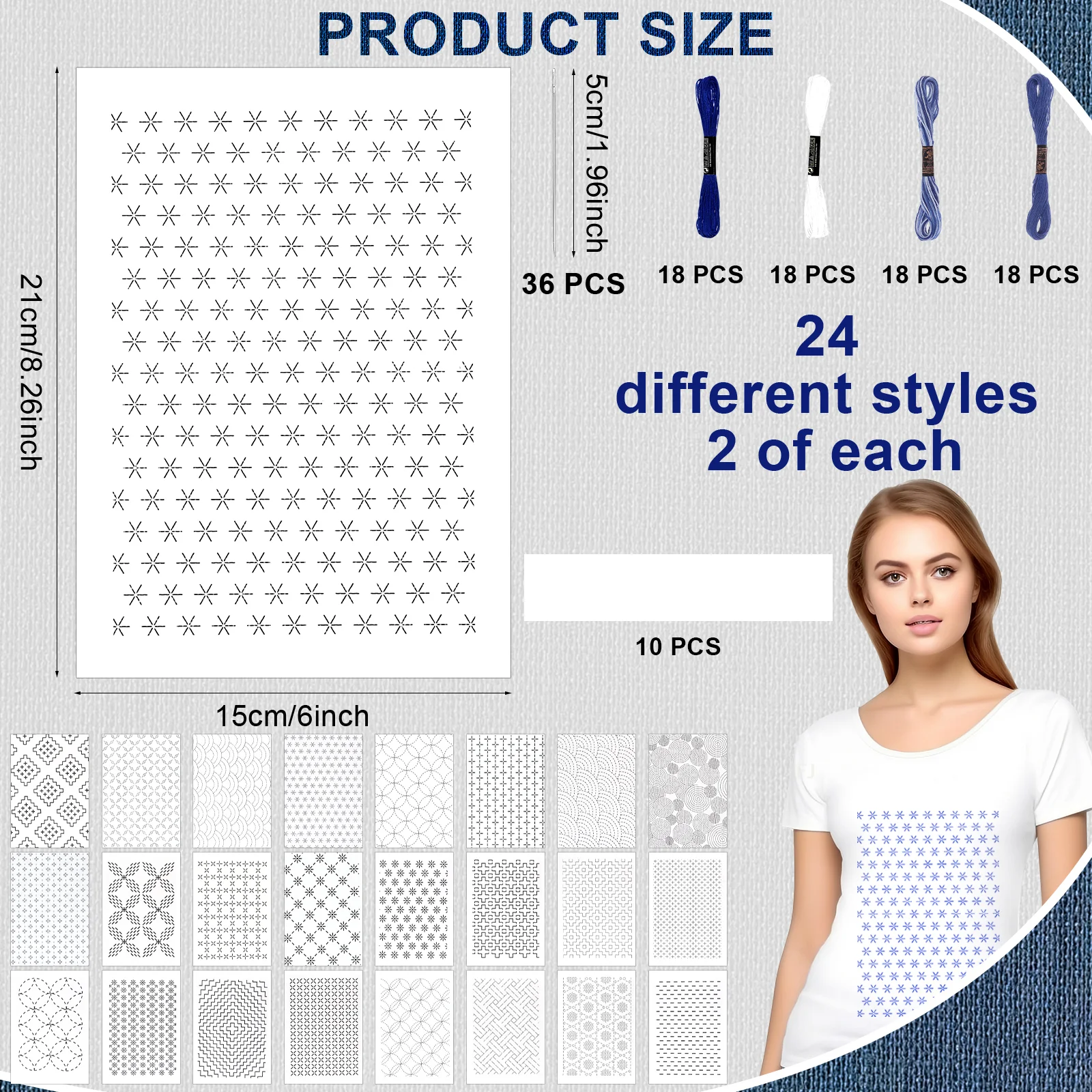 

[YU]154pcs Sashiko Embroidery Pattern Set Stabilizers Water Soluble Embroidery Transfer Stencils Embroidery Paper Stick