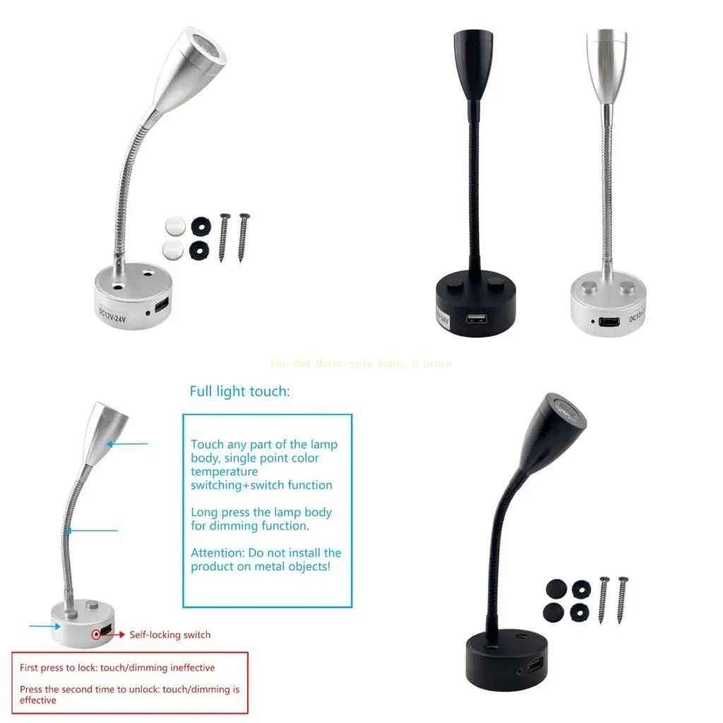 

12V-24V Boats LED Reading Light Wall Lamp USB Chargers Port Lamp for Houshold