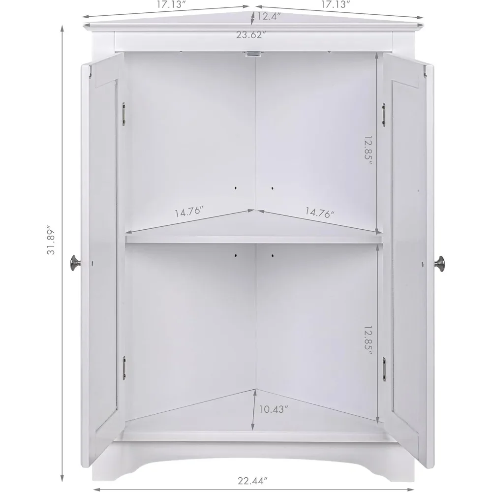 Floor Corner Cabinet with Two Doors and Shelves, Free-Standing Corner Storage Cabinets for, Kitchen, Living Room or Bedroom