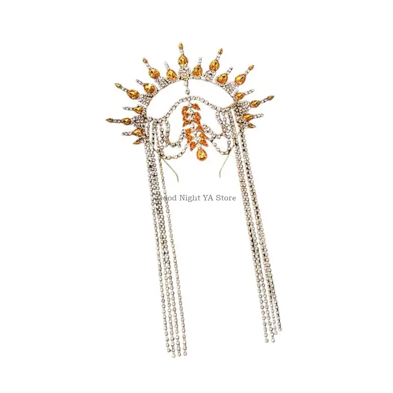 

Sparkling Rhinestones Tassels Crowns Hairband Hair Ornament for Fashion Enthusiasts Elegant Headpiece for Party Celebration