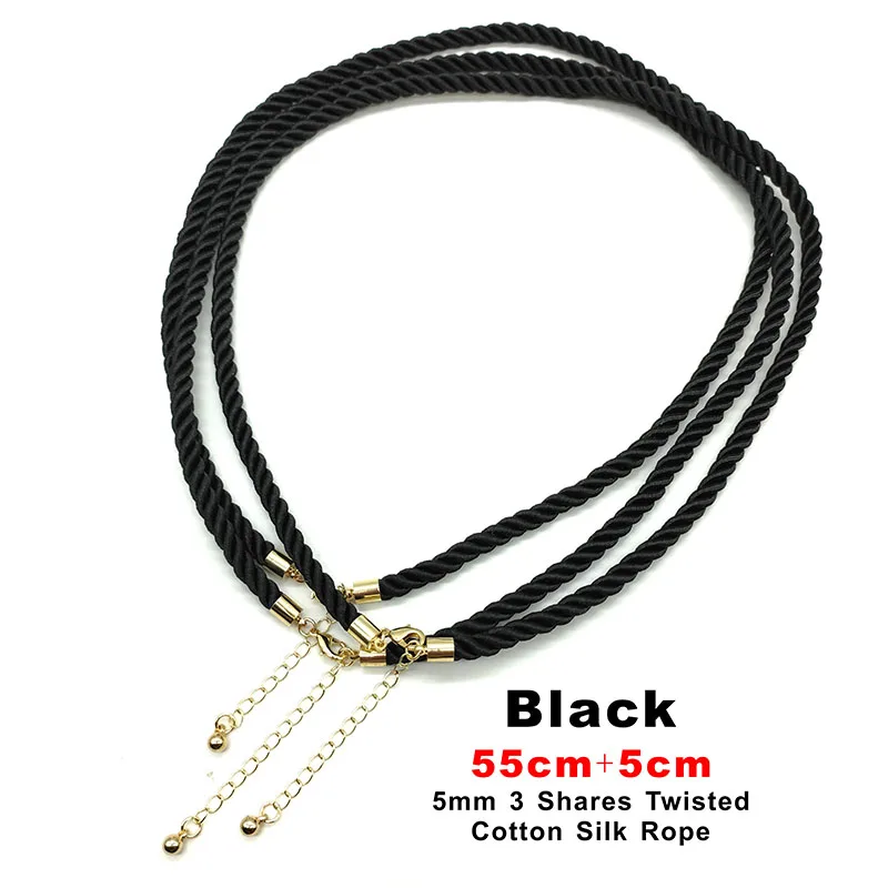 Customized 3pcs/lot 5`6mm Black 3 Shares Silk Cord DIY  Adjustable Necklace Pendant Findings Lobster Clasp Cord Wholesale