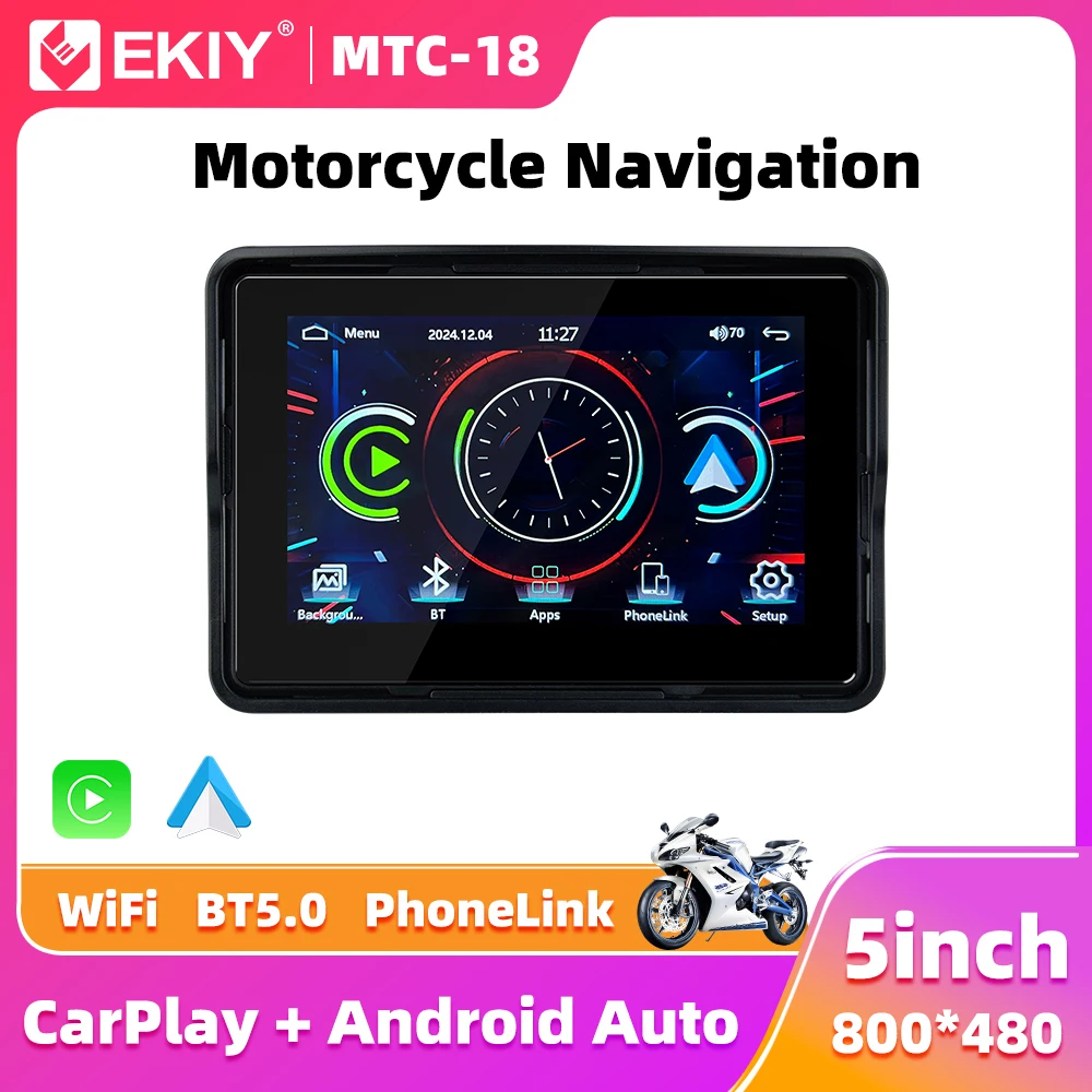 EKIY 5 inch Wireless CarPlay Moto Android Auto Portable Digital Motorcycle Dashboard GPS Motorcycle Navigation Display Screen