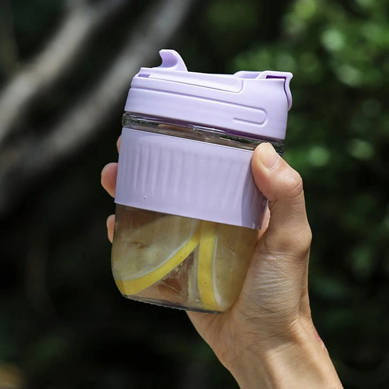 Portable 350/500ML Glass Water Bottle With Straw Coffee Mug Tea Cup Drinkware Leakproof Drinking Cups For Outdoor Travel