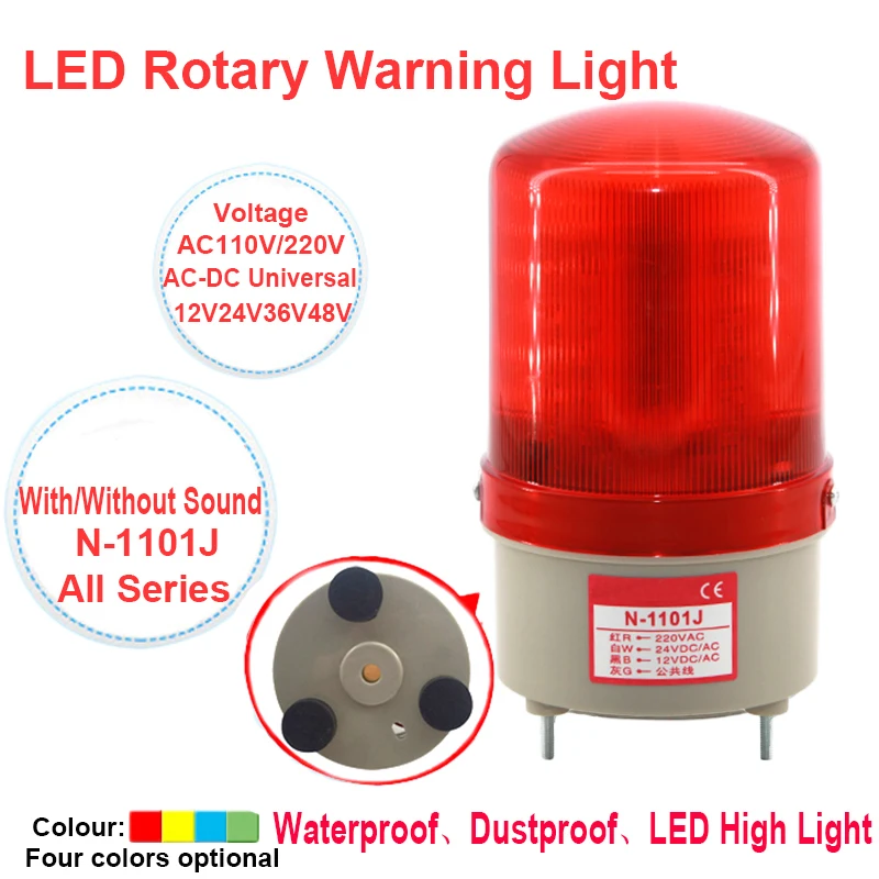 1 sztuka 48V AC/DC LED obrotowa lampa światło ostrzegawcze dźwiękiem z N-1101 N-1101J spiralny Alarm stały dla LTE-1101 przemysłowych