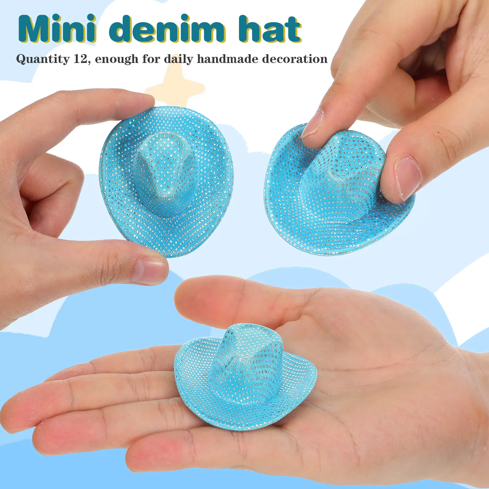 12 Peças Mini Chapéus de Cowgirl com Glitter, Decorações de Chapéus de Cowboy Pequenos para Festas, Artesanato, Suprimentos Ocidentais, Capas para Garrafas de Vinho