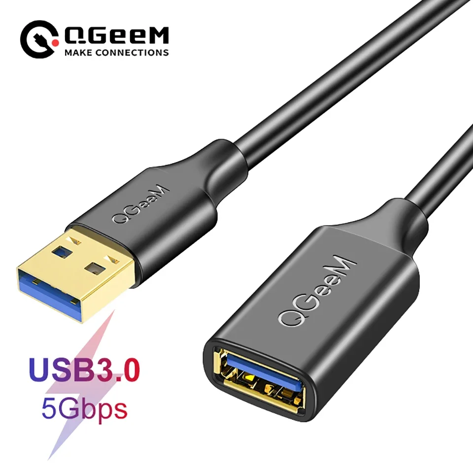 QGeeM USB Extension Cable USB 3.0 Cable Extender for PC Laptop Smart-TV PS4 Xbox SSD USB 3.0 2.0 Male to Female Cord Data Cable