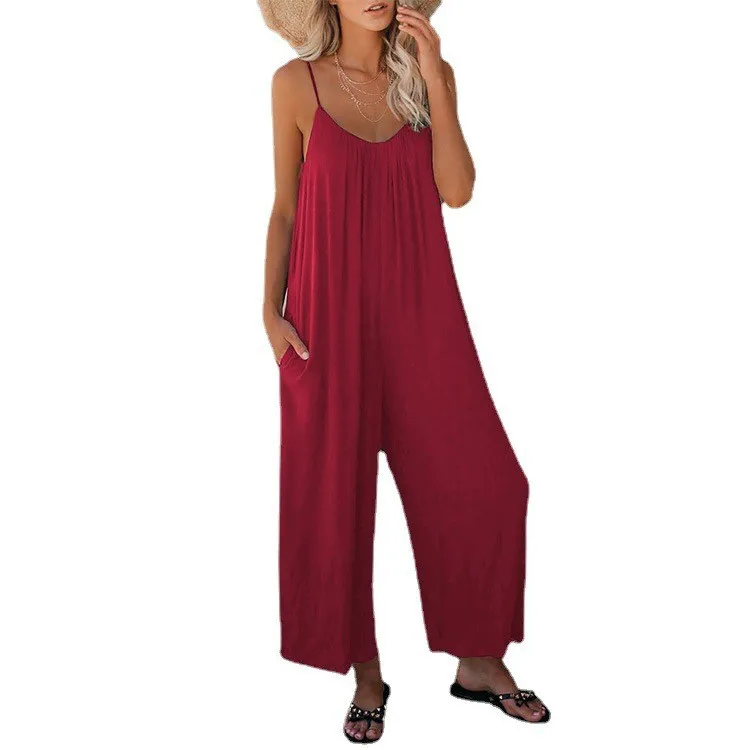 Women's Wide Leg Jumpsuit, Ethnic Style Fashion, Solid Color, Fast Selling, European And American Crossover, Spring/summer, 2024