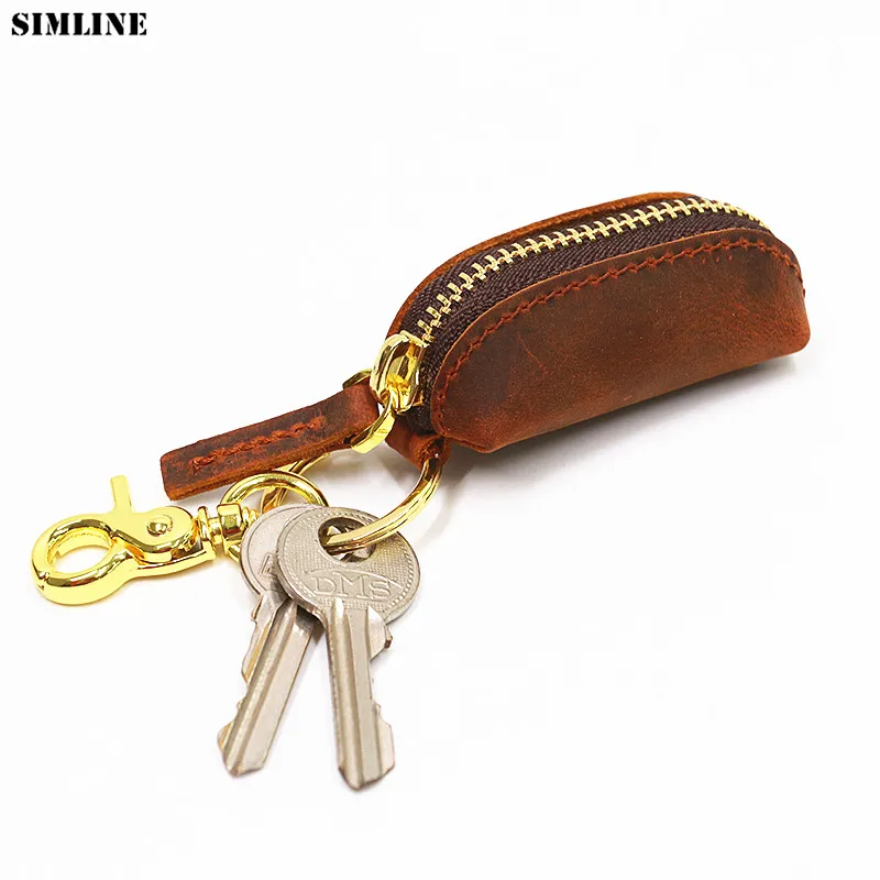 Genuine Leather Coin Purse For Men Women Cowhide Vintage Short Small Mini Change Pocket Case Holder Pouch Bag Keychain Key Ring