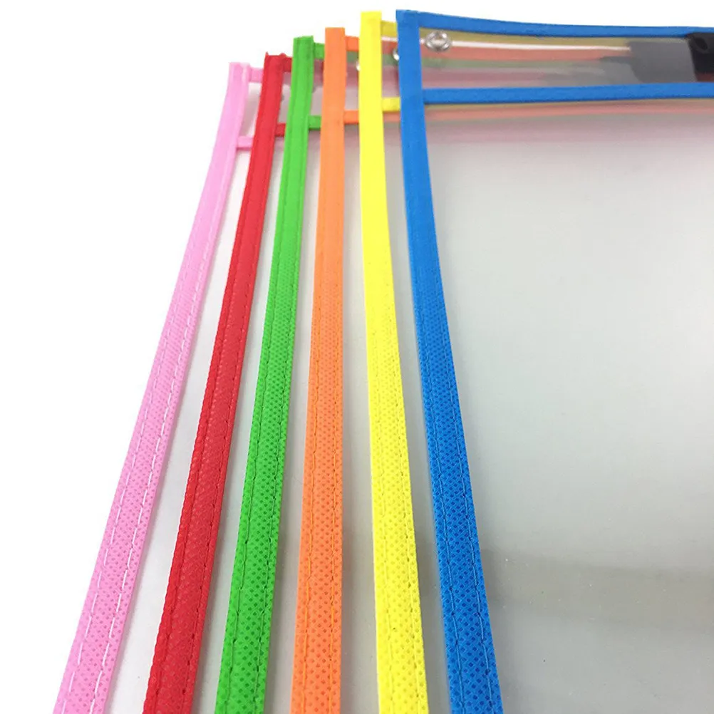 12Pcs Dry Erase File Pockets Clear PVC Waterproof Dirtproof Reusable for School Office with Marker Holder Metal Grommet