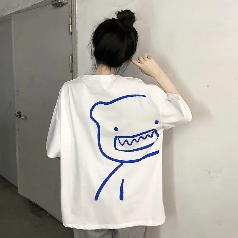 

Short-sleeved T-shirt women's summer lazy style bf fun cartoon graffiti loose Italian style comfortable and cute y2k top ins emo