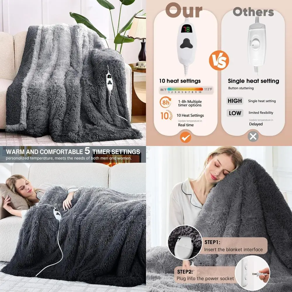 

Twin Size Electric Blanket - Faux Fur Sherpa, 10 Heat & 5 Timer Options, 62x84, Warm Gift for Women & Grandmas, Foggy Dusk