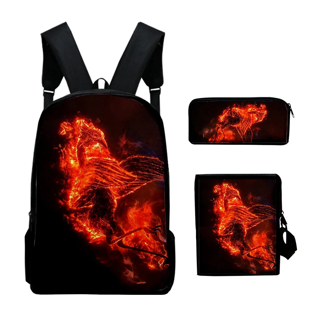 Classic Popular Cool flame 3D Print 3pcs/Set pupil School Bags Laptop Daypack Backpack Inclined shoulder bag Pencil Case