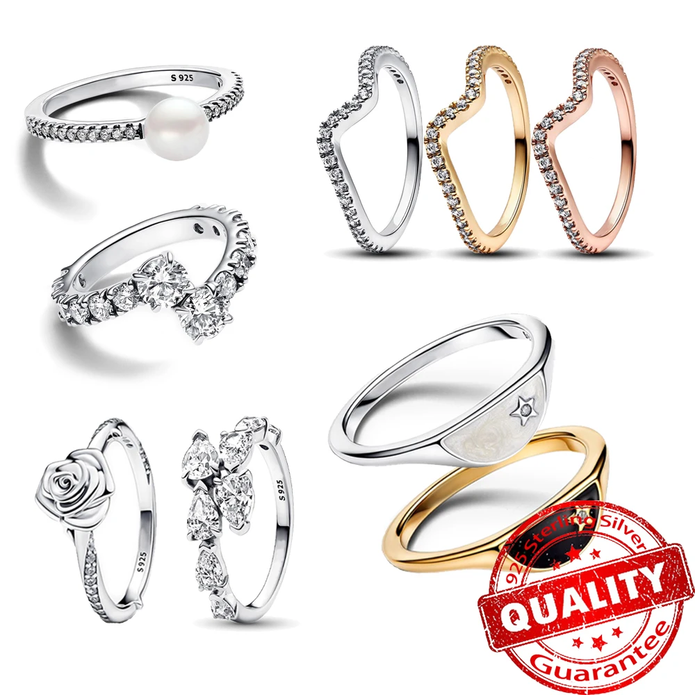 

High-Quality 925 Sterling Silver Star Moon Feather Rose Combination Ring Boutique Jewelry Gifts