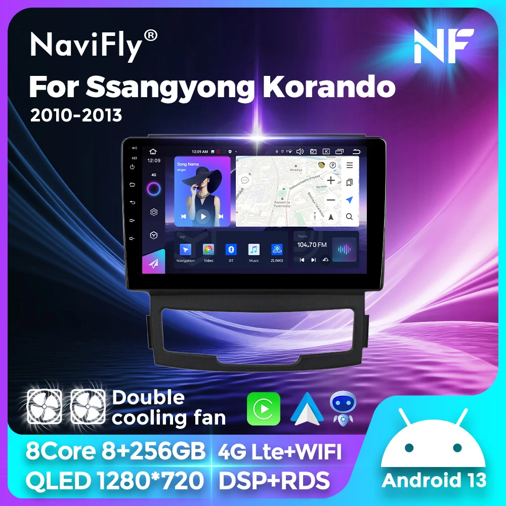 

NaviFly 7862S 8G 256G QLED Android All In One Car Radio For SsangYong Korando 3 Actyon 2 2010-2013 GPS Intelligent Systems 2 Din