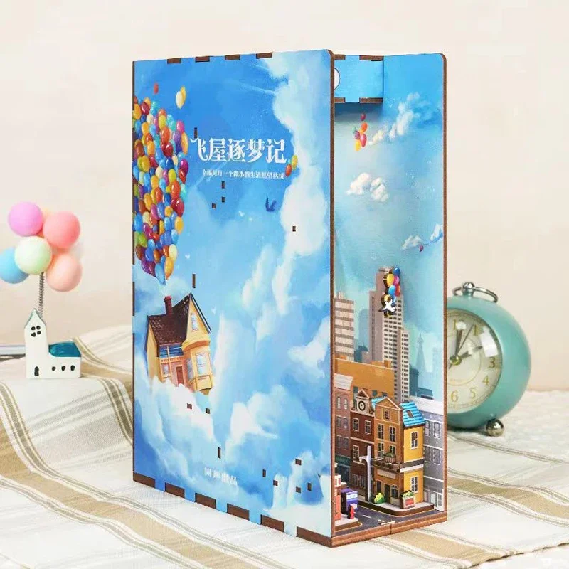 Travel With The World Wooden DIY Book Nook Figurines Miniature Kits Bookshelf Home Bookend Decoration For Adult Handmade Gifts
