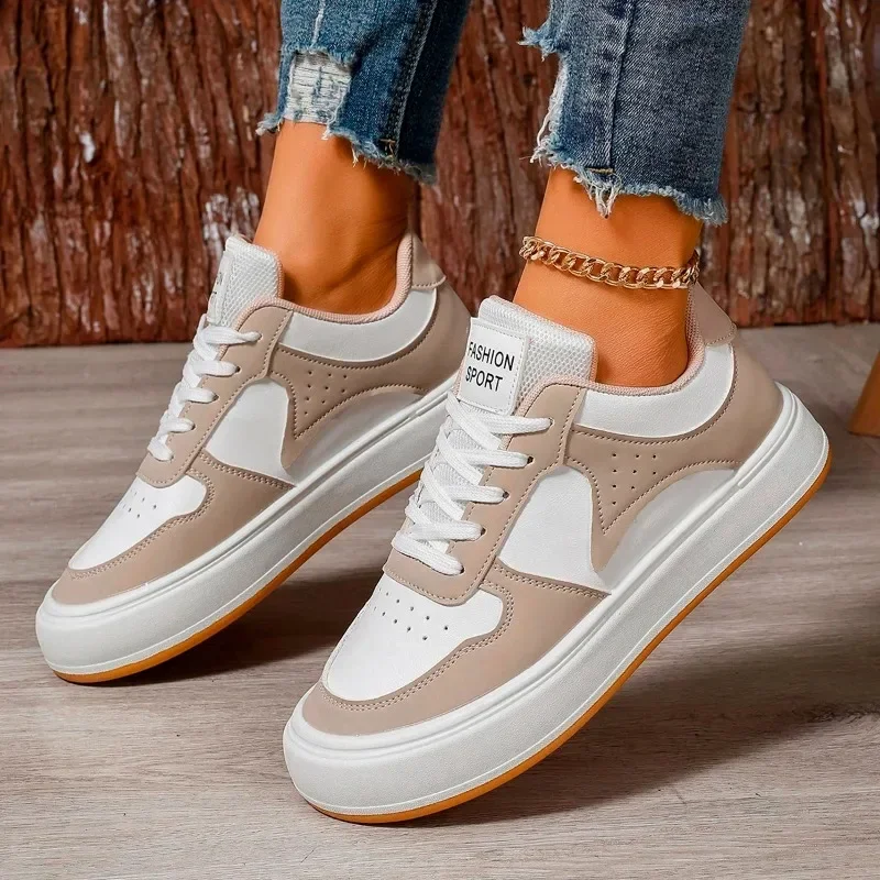 Zapatos vulcanizados con cordones para mujer, zapatillas deportivas transpirables con punta redonda, colores mezclados, gran oferta, Otoño, 2024