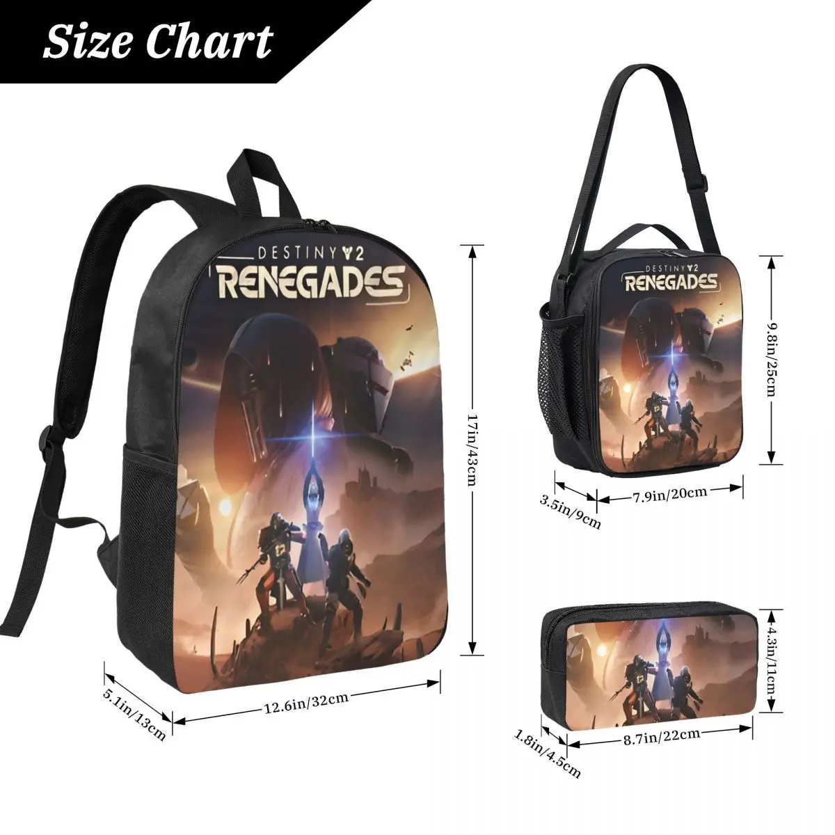 3Pcs Destiny 2 Games Accessories Backpack Set for Girls Boys Pen Bags Bookbag Sets with Lunch Box For School Students Daypack