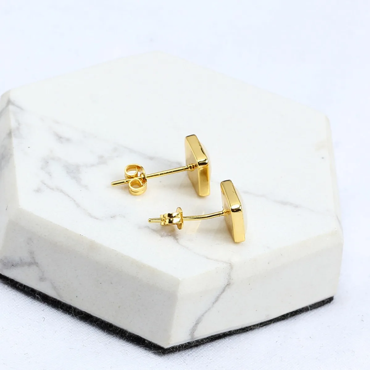 Women Brass 14K Gold‑Filled Flat Square Shell CZ Blank Setting Handmade Findings For DIY Pearl S925 Silver Needle Stud Earring