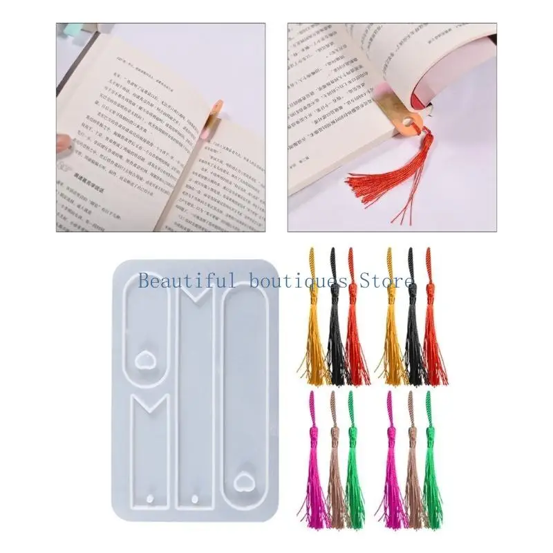 U4LF Clear Bookmark Mould Bookmark Silicone Molds Epoxy Resin Casting Molds with Colorful Tassel for DIY Jewellery Making