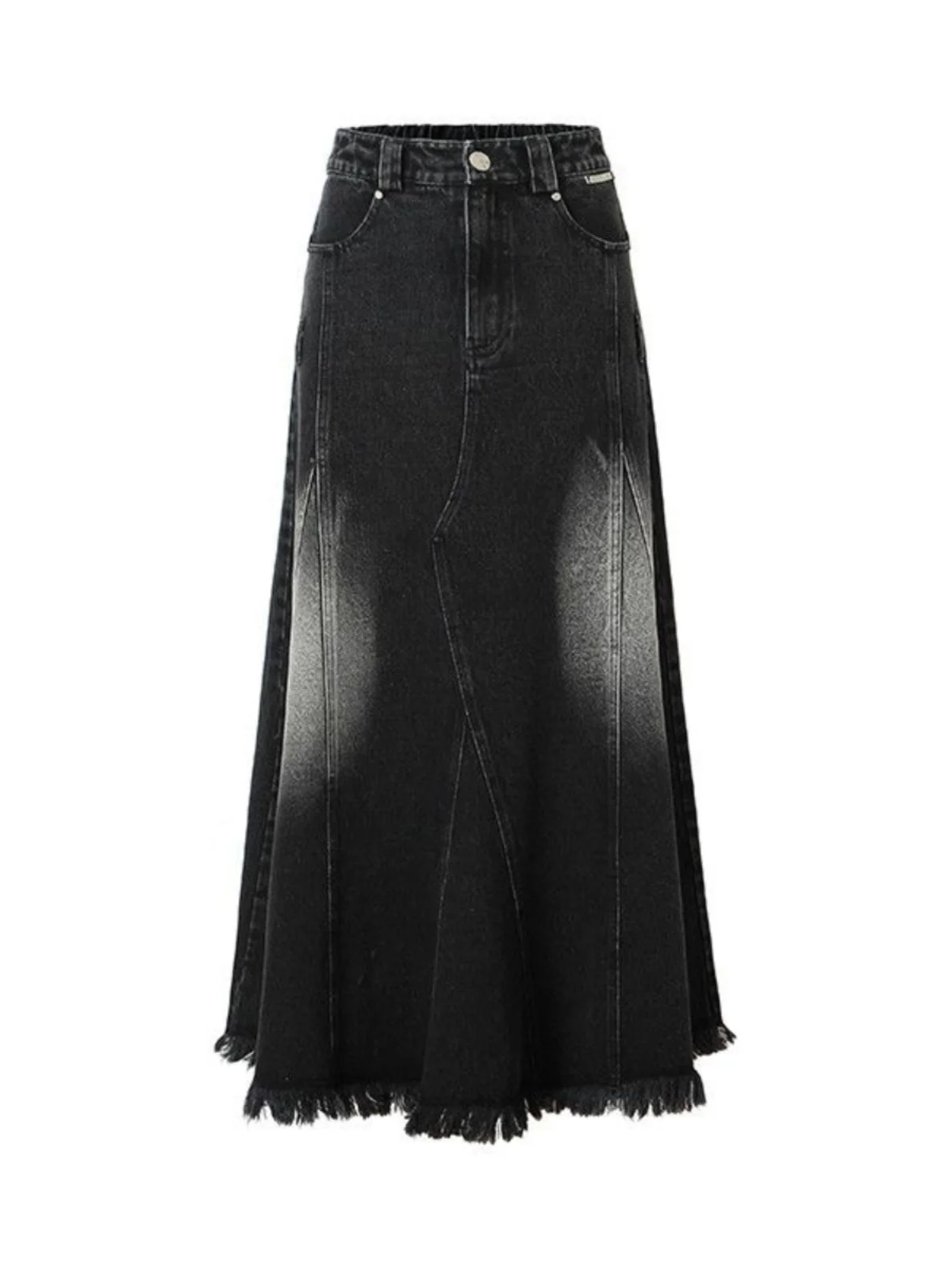 

Plus Size High Waist A-Line Denim Skirt for plus Size Women Mid-Length Brued Hem Commuter Korean Sle And Pear Body apes
