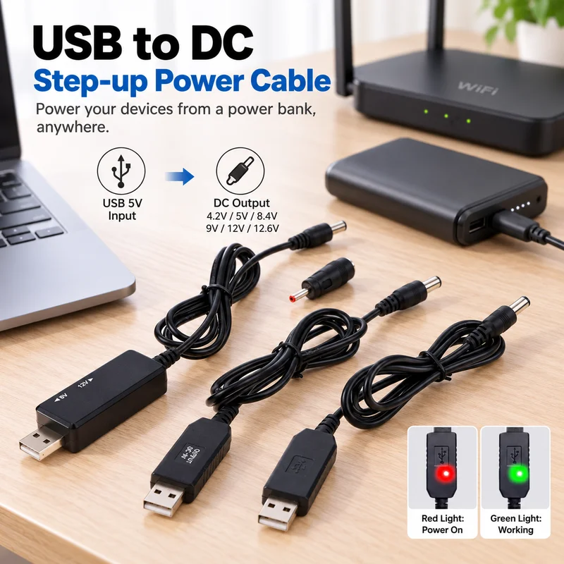 1 Set DC 5V to 12V USB Boost Converter Cable 5.5*2.1mm Step-up Cord for Wifi Router Modem Fan Power Bank Supply