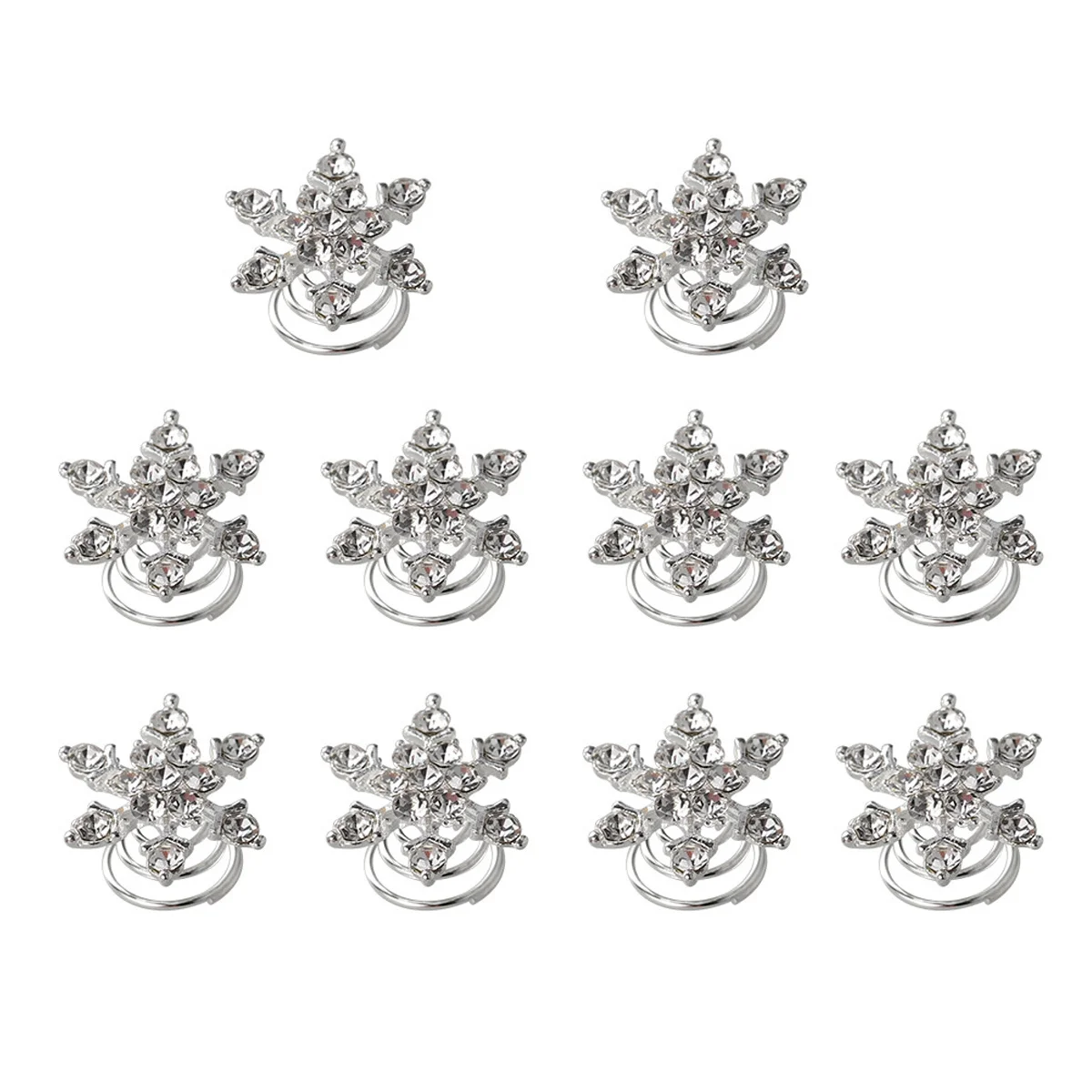 10Pcs Rhinestone Snowflake Spiral Hairpin Bridal Wedding Updo Hair Accessories for Women Elegant Crystal Hair Clips