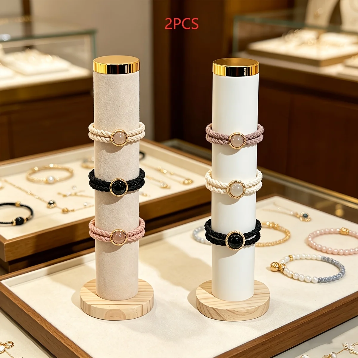 2PCS Bracelet Display Stand Jewelry Holder Velvet Bangle Organizer Countertop Jewelry Display Rack for Store Home Decoration