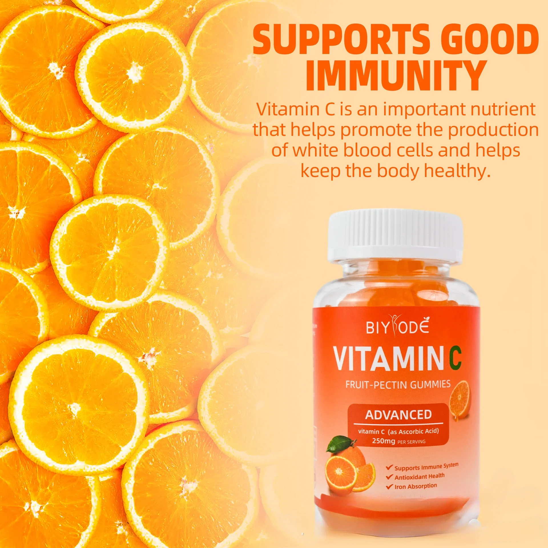 

Orange flavored vitamin C gummies supplement nutrition and enhance immune health food