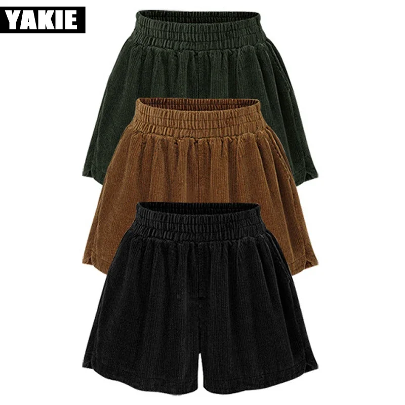 

2022 Autumn/Winter Women's Corduroy Shorts clothes 6XL Casual Loose Elastic Waist Harem Shorts Brown Black brown green