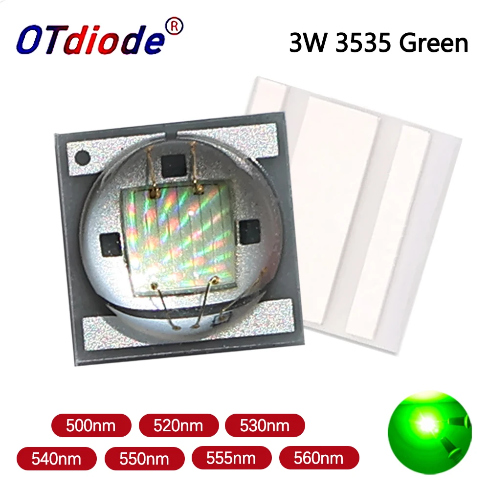

5 шт., высокая мощность, 3 Вт, светодиод 3535, зеленый свет, 495/510/520/525/535/540/550/560/565 нм, желтые керамические SMD лампы, чип, источник лампы «сделай сам»