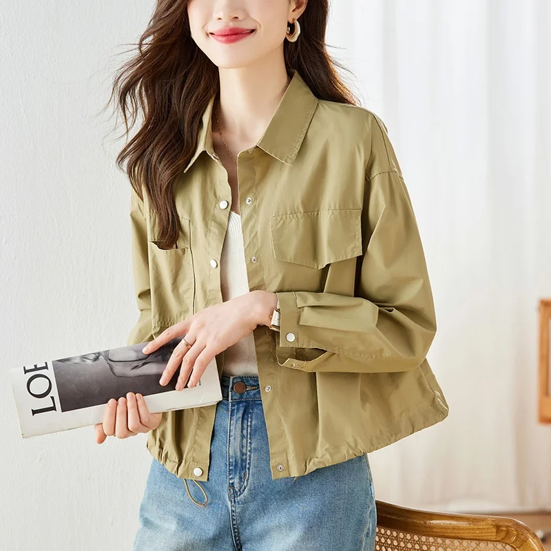 

Hangzhou Cotton on Workwear irt Jaet Women's Long Sve Spring 2025 New Arrival Pure Cotton Casual Faion