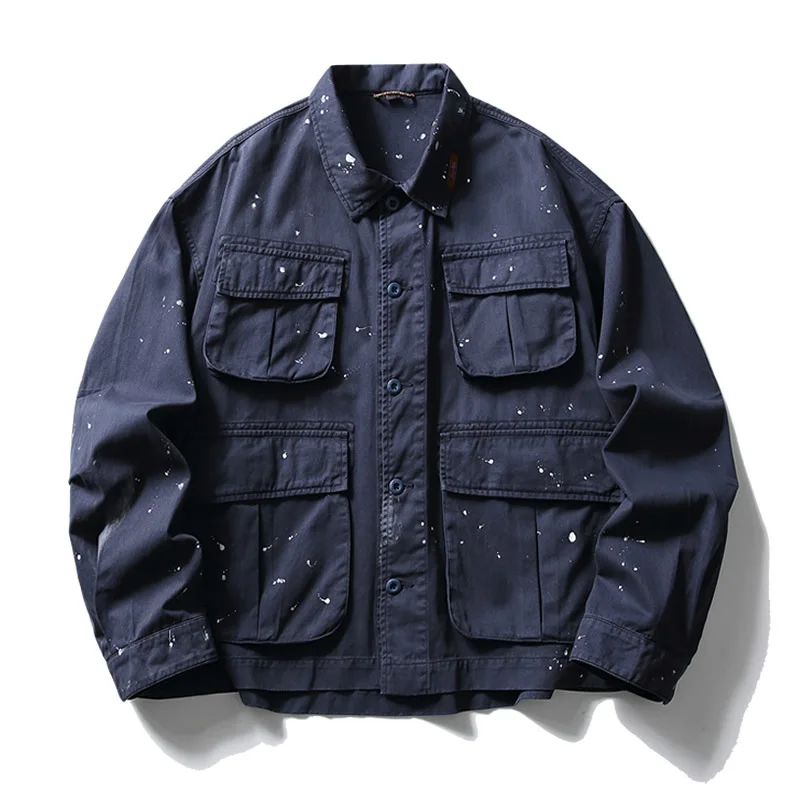 

Japanese Vintage Workwear Jacket with Carbon Wash & Splatter Paint Urban Techwear Cargo Jacket Unisex Functional Outerwear 25AW