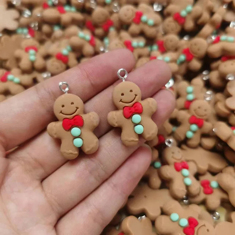 100pcs Bulk Wholesale Gingerbread Man Resin Charms Hot Christmas Food Earring Pendant Accessory Diy Cute Jewelry 28x20mm