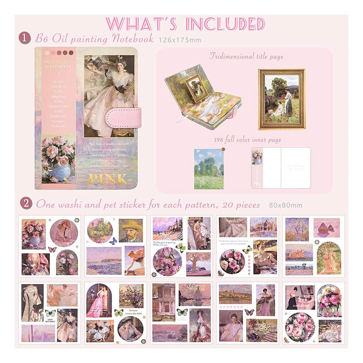 Estetyczny zestaw do dziennika do scrapbookingu, Vintage obraz olejny B6 notatnik Scrapbooking dostarcza naklejki artystyczne, B