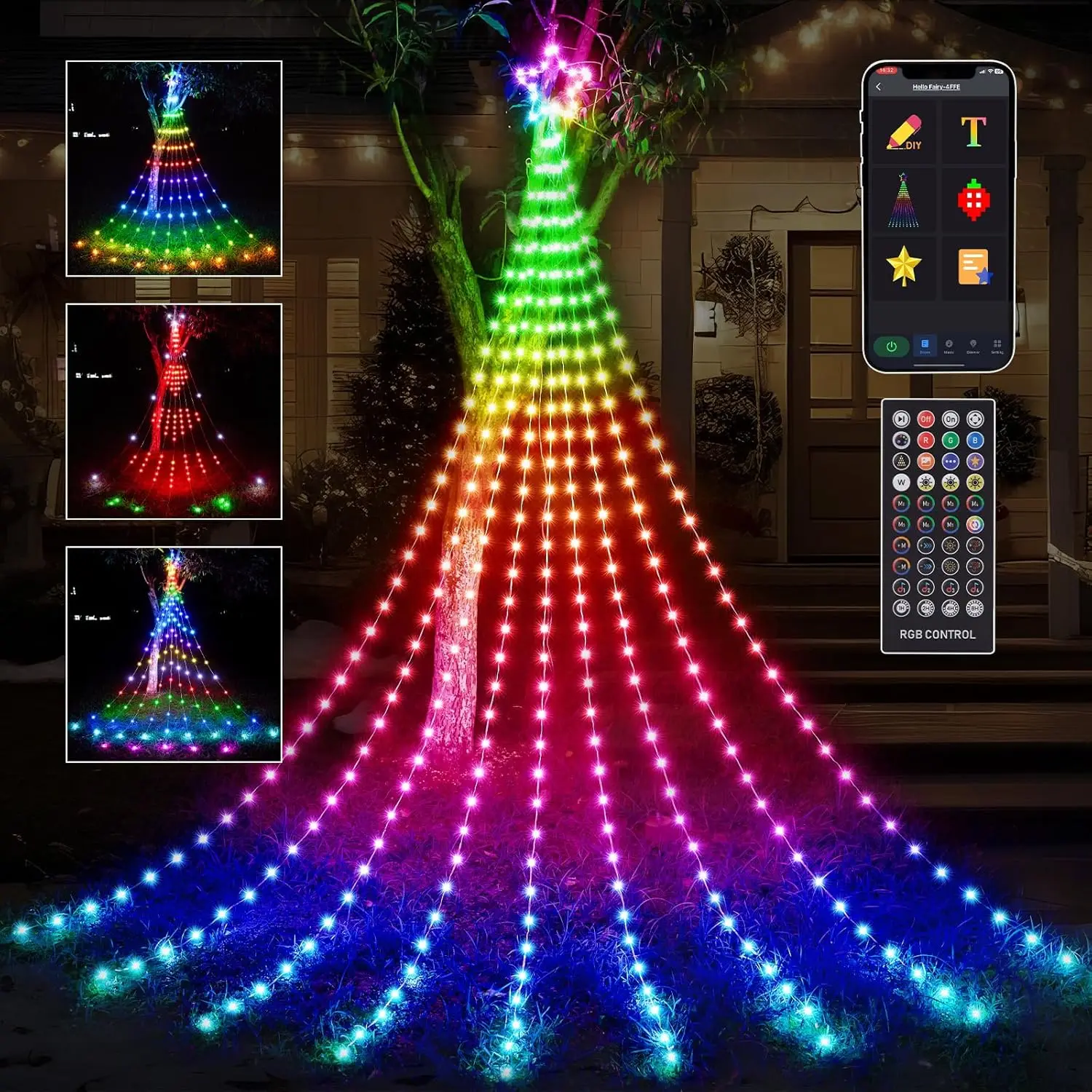 9X3M APP telecomando stella di Natale fata luce esterna 305 LED luci a cascata di Natale con stella spettacolo di luci fai da te