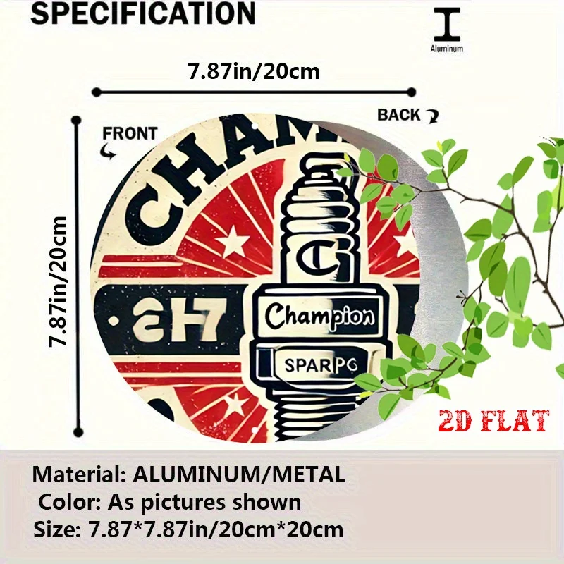 2D Flat, 2D Flat 1pc  Style Round Aluminum Sign, Vintage Design Metal Tin Sign, Racing Spark 7.8X7.8Round Aluminum Sign - Champi